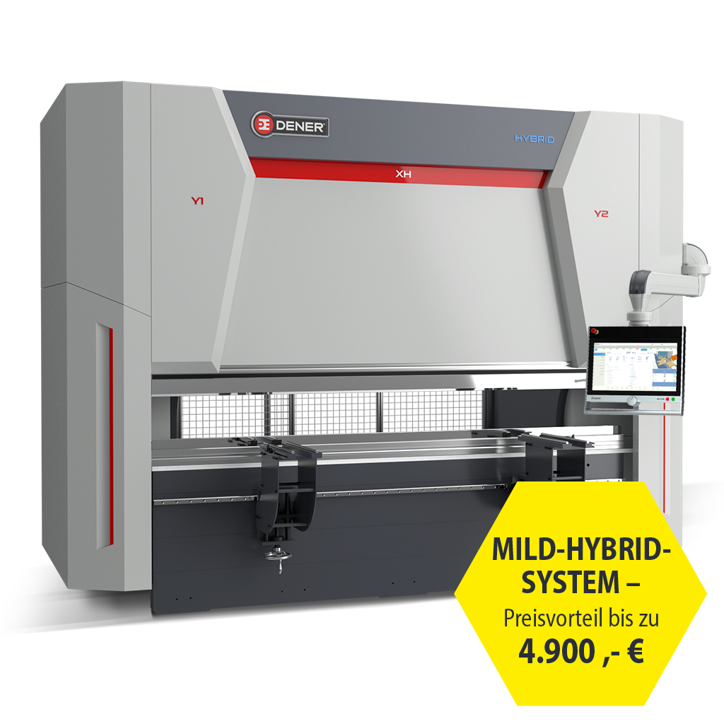CNC-Abkantpressen DENER XL mit Mild-Hybrid CNC-Abkantpressen DENER XL mit Mild-Hybrid-System, schnell wie eine Elektrische und stark wie eine Hydraulische!