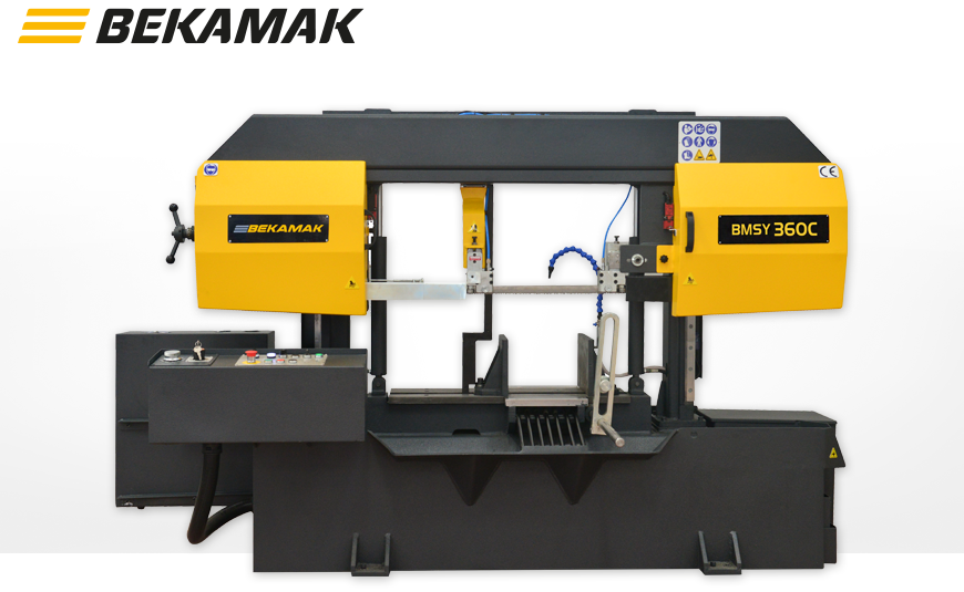 Halbautomatische Bandsäge BEKA-MAK BMSY 360 C mit Material-Längsanschlag und gut ablesbarer Skala für schnelle und exakte Positionierung.