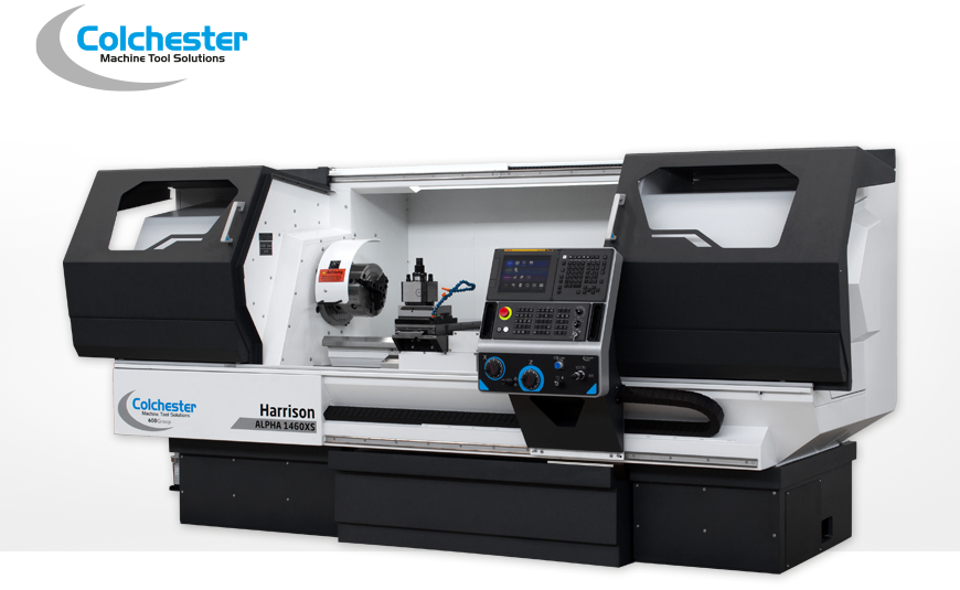 CNC-Zyklendrehmaschine HARRISON ALPHA 1460 XS optional mit Backenfutter und Revolverkopf.
