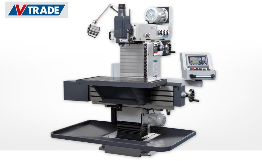 Konventionelle Werkzeugfräsmaschine V-TRADE WZ 600 mit 3-Achsen Digitalanzeige FAGOR im schwenkbarem Bedienpanel.