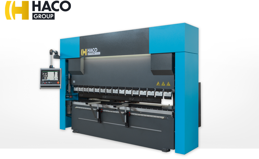 Hydraulische CNC-Abkantpresse HACO OPTIFORM 30150 Plus mit Grafiksteuerung EASYBEND-2D MT Premium.