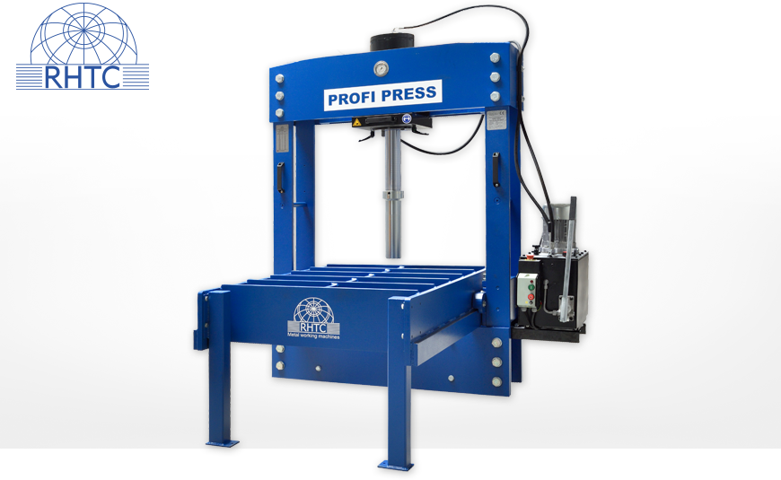 Hydraulische Portalpresse PROFI PRESS PPTL 100/1100 mit manuell verstellbarem Portal und Zylinder.