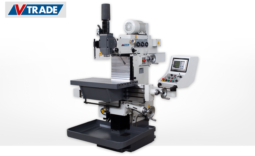 Universal-Werkzeugfräsmaschine V-TRADE WZ 500 SERVO mit kraftvollen SERVO-Direktantrieben in allen Achsen für hochdynamische, präzise und spielfreie Bewegungen.