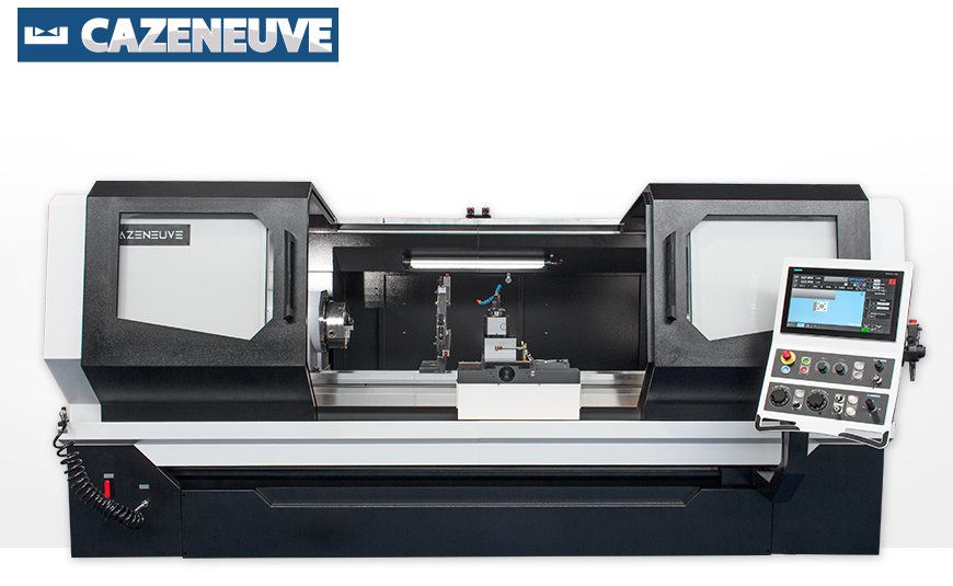 CNC-Zyklendrehmaschine CAZENEUVE OPTIMAX 590 mit OPTIMAX CNC-Steuerung auf SIEMENS Basis und Spitzenweite 1.800 mm.